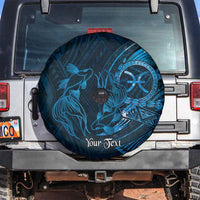 Personalised Polynesia Zodiac Pisces Spare Tire Cover Galaxy Polynesian Pattern Chest Tattoo Style LT14 Blue - Polynesian Pride
