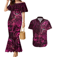 Personalised Polynesia Zodiac Libra Couples Matching Mermaid Dress and Hawaiian Shirt Galaxy Polynesian Pattern Chest Tattoo Style LT14 Pink - Polynesian Pride
