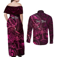 Personalised Polynesia Zodiac Libra Couples Matching Off Shoulder Maxi Dress and Long Sleeve Button Shirt Galaxy Polynesian Pattern Chest Tattoo Style LT14 - Polynesian Pride
