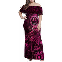 Personalised Polynesia Zodiac Libra Family Matching Off Shoulder Maxi Dress and Hawaiian Shirt Galaxy Polynesian Pattern Chest Tattoo Style