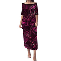 Personalised Polynesia Zodiac Libra Family Matching Puletasi and Hawaiian Shirt Galaxy Polynesian Pattern Chest Tattoo Style LT14 Mom's Dress Pink - Polynesian Pride