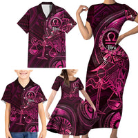 Personalised Polynesia Zodiac Libra Family Matching Short Sleeve Bodycon Dress and Hawaiian Shirt Galaxy Polynesian Pattern Chest Tattoo Style