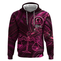 Personalised Polynesia Zodiac Libra Hoodie Galaxy Polynesian Pattern Chest Tattoo Style LT14 Pullover Hoodie Pink - Polynesian Pride