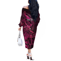 Personalised Polynesia Zodiac Libra Off The Shoulder Long Sleeve Dress Galaxy Polynesian Pattern Chest Tattoo Style LT14 - Polynesian Pride