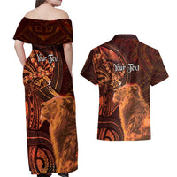 Personalised Polynesia Zodiac Leo Couples Matching Off Shoulder Maxi Dress and Hawaiian Shirt Galaxy Polynesian Pattern Chest Tattoo Style LT14 - Polynesian Pride