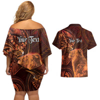 Personalised Polynesia Zodiac Leo Couples Matching Off Shoulder Short Dress and Hawaiian Shirt Galaxy Polynesian Pattern Chest Tattoo Style LT14 - Polynesian Pride