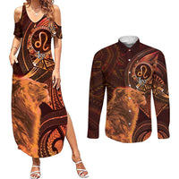 Personalised Polynesia Zodiac Leo Couples Matching Summer Maxi Dress and Long Sleeve Button Shirt Galaxy Polynesian Pattern Chest Tattoo Style LT14 Orange - Polynesian Pride