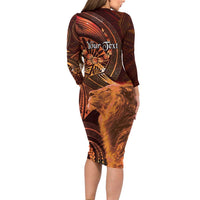 Personalised Polynesia Zodiac Leo Family Matching Long Sleeve Bodycon Dress and Hawaiian Shirt Galaxy Polynesian Pattern Chest Tattoo Style