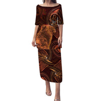 Personalised Polynesia Zodiac Leo Family Matching Puletasi and Hawaiian Shirt Galaxy Polynesian Pattern Chest Tattoo Style LT14 Mom's Dress Orange - Polynesian Pride