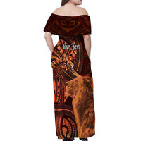 Personalised Polynesia Zodiac Leo Off Shoulder Maxi Dress Galaxy Polynesian Pattern Chest Tattoo Style LT14 - Polynesian Pride