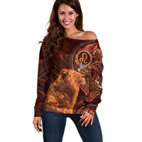 Personalised Polynesia Zodiac Leo Off Shoulder Sweater Galaxy Polynesian Pattern Chest Tattoo Style LT14 Women Orange - Polynesian Pride