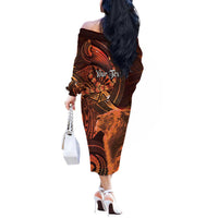 Personalised Polynesia Zodiac Leo Off The Shoulder Long Sleeve Dress Galaxy Polynesian Pattern Chest Tattoo Style LT14 - Polynesian Pride