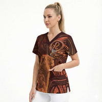 Personalised Polynesia Zodiac Leo Scrub Top Galaxy Polynesian Pattern Chest Tattoo Style LT14 - Polynesian Pride