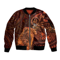 Personalised Polynesia Zodiac Leo Sleeve Zip Bomber Jacket Galaxy Polynesian Pattern Chest Tattoo Style LT14 Unisex Orange - Polynesian Pride