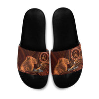 Personalised Polynesia Zodiac Leo Slide Sandals Galaxy Polynesian Pattern Chest Tattoo Style LT14 Orange - Polynesian Pride