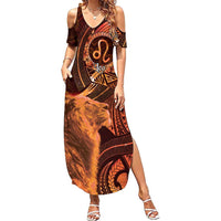 Personalised Polynesia Zodiac Leo Summer Maxi Dress Galaxy Polynesian Pattern Chest Tattoo Style LT14 Women Orange - Polynesian Pride