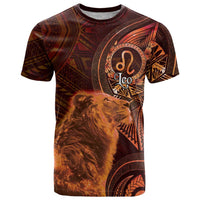 Personalised Polynesia Zodiac Leo T Shirt Galaxy Polynesian Pattern Chest Tattoo Style LT14 Orange - Polynesian Pride