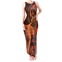 Personalised Polynesia Zodiac Leo Tank Maxi Dress Galaxy Polynesian Pattern Chest Tattoo Style LT14 Women Orange - Polynesian Pride