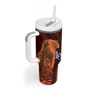 Personalised Polynesia Zodiac Leo Tumbler With Handle Galaxy Polynesian Pattern Chest Tattoo Style LT14 - Polynesian Pride