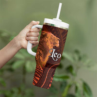 Personalised Polynesia Zodiac Leo Tumbler With Handle Galaxy Polynesian Pattern Chest Tattoo Style LT14 - Polynesian Pride