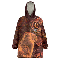 Personalised Polynesia Zodiac Leo Wearable Blanket Hoodie Galaxy Polynesian Pattern Chest Tattoo Style LT14 One Size Orange - Polynesian Pride