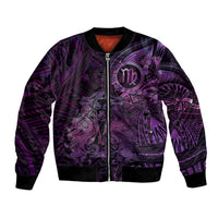 Personalised Polynesia Zodiac Virgo Bomber Jacket Galaxy Polynesian Pattern Chest Tattoo Style LT14 Unisex Purple - Polynesian Pride