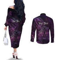 Personalised Polynesia Zodiac Virgo Couples Matching Off The Shoulder Long Sleeve Dress and Long Sleeve Button Shirt Galaxy Polynesian Pattern Chest Tattoo Style LT14 - Polynesian Pride