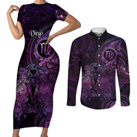 Personalised Polynesia Zodiac Virgo Couples Matching Short Sleeve Bodycon Dress and Long Sleeve Button Shirt Galaxy Polynesian Pattern Chest Tattoo Style LT14 Purple - Polynesian Pride