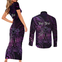 Personalised Polynesia Zodiac Virgo Couples Matching Short Sleeve Bodycon Dress and Long Sleeve Button Shirt Galaxy Polynesian Pattern Chest Tattoo Style LT14 - Polynesian Pride