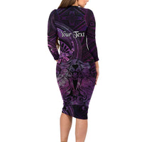 Personalised Polynesia Zodiac Virgo Family Matching Long Sleeve Bodycon Dress and Hawaiian Shirt Galaxy Polynesian Pattern Chest Tattoo Style