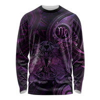 Personalised Polynesia Zodiac Virgo Long Sleeve Shirt Galaxy Polynesian Pattern Chest Tattoo Style LT14 Unisex Purple - Polynesian Pride