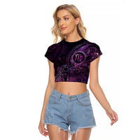 Personalised Polynesia Zodiac Virgo Raglan Cropped T Shirt Galaxy Polynesian Pattern Chest Tattoo Style LT14 Female Purple - Polynesian Pride
