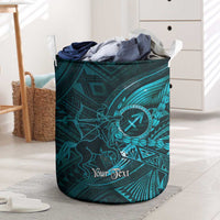 Personalised Polynesia Zodiac Sagittarius Laundry Basket Galaxy Polynesian Pattern Chest Tattoo Style LT14 Cyan - Polynesian Pride
