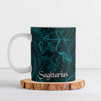 Personalised Polynesia Zodiac Sagittarius Ceramic Mug Galaxy Polynesian Pattern Chest Tattoo Style LT14 Cyan - Polynesian Pride