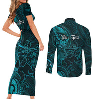 Personalised Polynesia Zodiac Sagittarius Couples Matching Short Sleeve Bodycon Dress and Long Sleeve Button Shirt Galaxy Polynesian Pattern Chest Tattoo Style LT14 - Polynesian Pride
