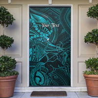 Personalised Polynesia Zodiac Sagittarius Door Cover Galaxy Polynesian Pattern Chest Tattoo Style LT14 Cyan - Polynesian Pride