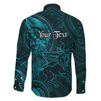 Personalised Polynesia Zodiac Sagittarius Family Matching Off The Shoulder Long Sleeve Dress and Hawaiian Shirt Galaxy Polynesian Pattern Chest Tattoo Style