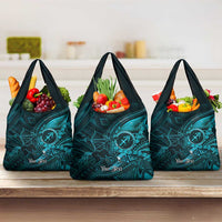 Personalised Polynesia Zodiac Sagittarius Grocery Bag Galaxy Polynesian Pattern Chest Tattoo Style LT14 3-pack One Size Cyan - Polynesian Pride