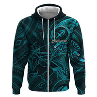 Personalised Polynesia Zodiac Sagittarius Hoodie Galaxy Polynesian Pattern Chest Tattoo Style LT14 Zip Hoodie Cyan - Polynesian Pride