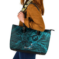 Personalised Polynesia Zodiac Sagittarius Leather Tote Bag Galaxy Polynesian Pattern Chest Tattoo Style LT14 Cyan - Polynesian Pride
