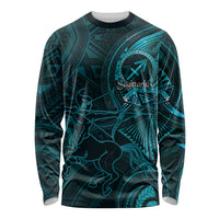 Personalised Polynesia Zodiac Sagittarius Long Sleeve Shirt Galaxy Polynesian Pattern Chest Tattoo Style LT14 Unisex Cyan - Polynesian Pride