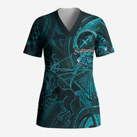 Personalised Polynesia Zodiac Sagittarius Scrub Top Galaxy Polynesian Pattern Chest Tattoo Style LT14 Adult Cyan - Polynesian Pride