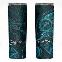Personalised Polynesia Zodiac Sagittarius Skinny Tumbler Galaxy Polynesian Pattern Chest Tattoo Style LT14 Cyan - Polynesian Pride