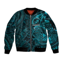Personalised Polynesia Zodiac Sagittarius Sleeve Zip Bomber Jacket Galaxy Polynesian Pattern Chest Tattoo Style LT14 Unisex Cyan - Polynesian Pride