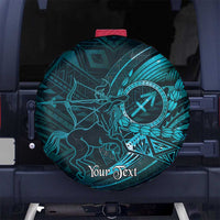 Personalised Polynesia Zodiac Sagittarius Spare Tire Cover Galaxy Polynesian Pattern Chest Tattoo Style LT14 No hole Cyan - Polynesian Pride