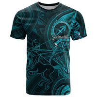 Personalised Polynesia Zodiac Sagittarius T Shirt Galaxy Polynesian Pattern Chest Tattoo Style LT14 Cyan - Polynesian Pride