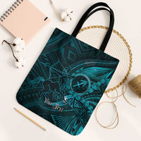 Personalised Polynesia Zodiac Sagittarius Tote Bag Galaxy Polynesian Pattern Chest Tattoo Style LT14 Black Strap One Size Cyan - Polynesian Pride
