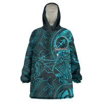 Personalised Polynesia Zodiac Sagittarius Wearable Blanket Hoodie Galaxy Polynesian Pattern Chest Tattoo Style LT14 One Size Cyan - Polynesian Pride