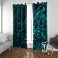 Personalised Polynesia Zodiac Sagittarius Window Curtain Galaxy Polynesian Pattern Chest Tattoo Style LT14 With Grommets Cyan - Polynesian Pride