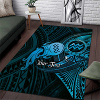 Personalised Polynesia Zodiac Aquarius Area Rug Galaxy Polynesian Pattern Chest Tattoo Style LT14 Blue - Polynesian Pride